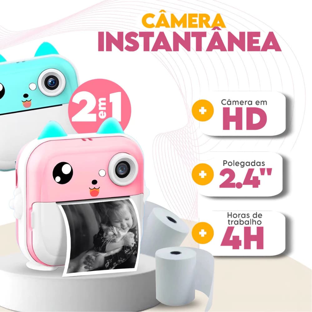 Camera Impressora Infantil Para Crianças Vídeo Fotografia Digital Fotográfica Toy Mini Térmica Boy Girls janoclick