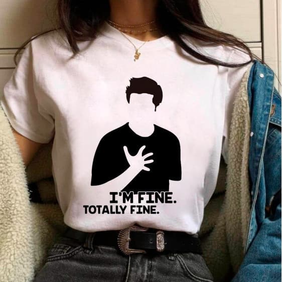 Camiseta Masculina Blusa Feminina Friends Ross I'm Fine Meme Premium Lançamento 2024 Algodão 30.1