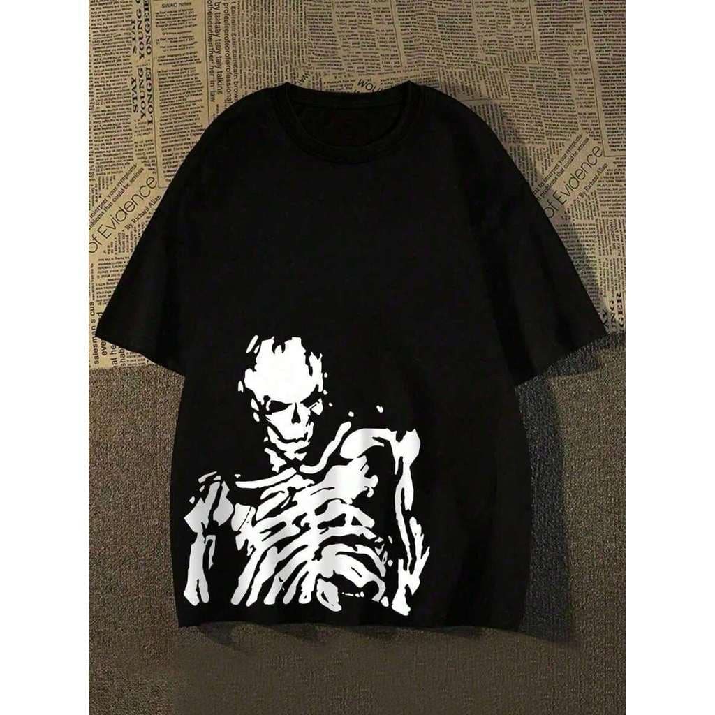 Camiseta Esqueleto 100% Algodão Masculina Casual Lançamento Estilo Premium Primavera Verão