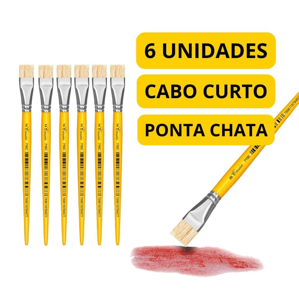 KIT 6 PINCEL PARA PINTURA ESCOLAR CHATO ARTISTICO GUACHE CABO CURTO ARTESANATO 715C - PINCEIS CASSIA