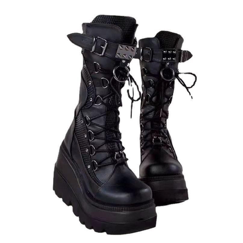 Botas Inclinadas E De Cavaleiro , Femininas Europeias Americanas , Novo Estilo Punk Grande , Sola Grossa , Cano Médio .
