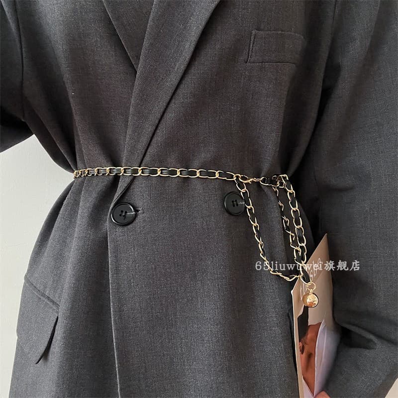 Xiaoxiang estilo trançado corrente de Metal cintura acessórios de vestido feminino ins na moda combinando saia terno cin