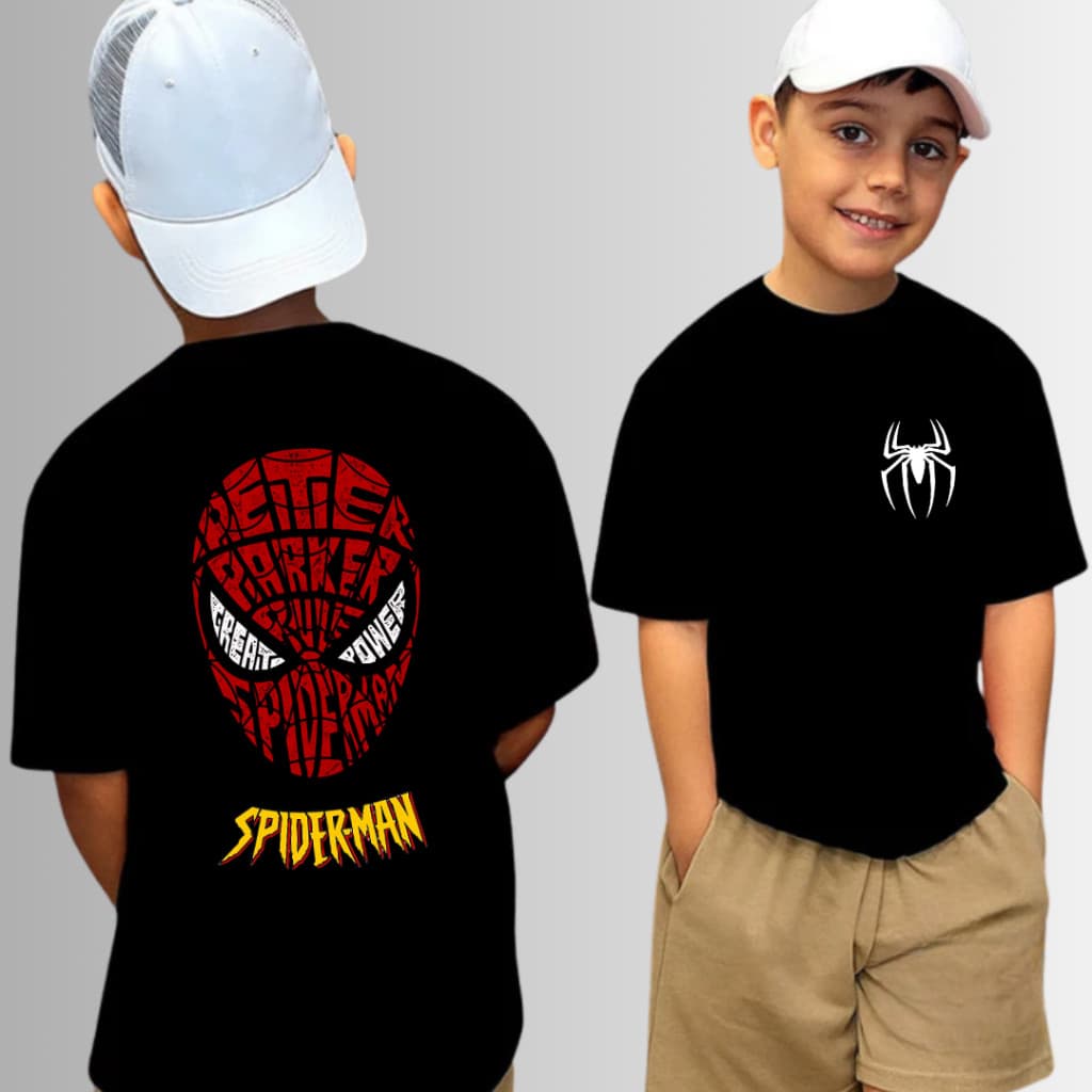 Camiseta Infantil Juvenil Unissex Spider Man Homem Aranha Estampada Frente e Costa