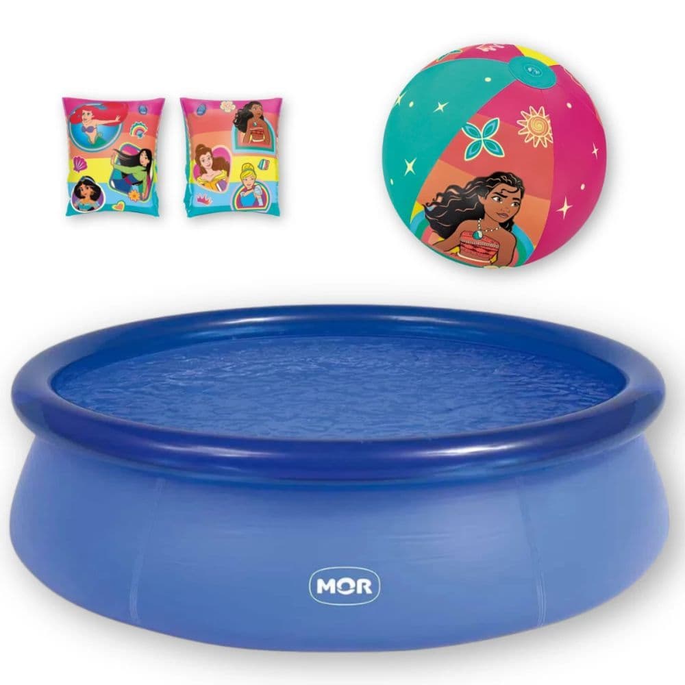 Kit Piscina Redonda Inflavel Mor 2400 Lts + Par Boia de Braco Ilustração Princesas + Bola Inflavel Infantil Princesas