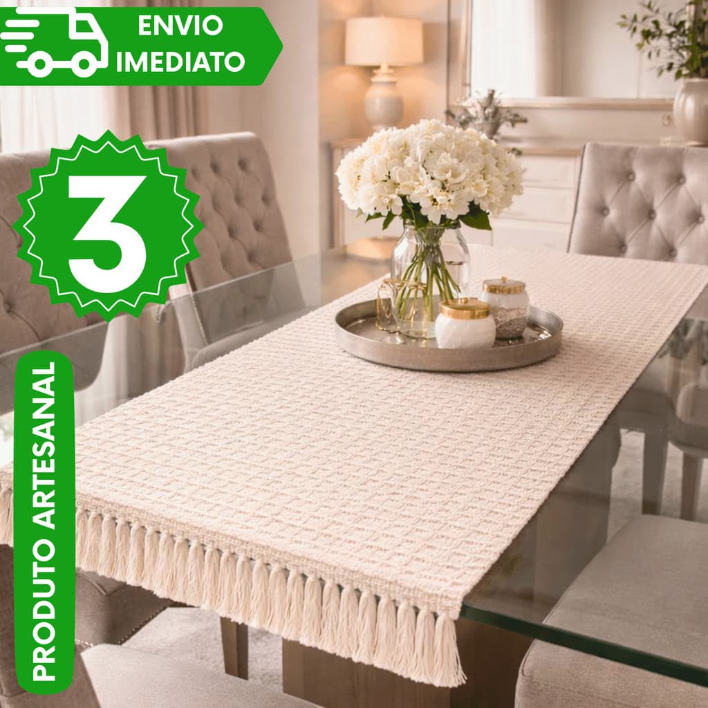 Caminho de Mesa Trilho 1/2/3 Decorativo Artesanal Para Mesa Posta e Eventos, Ideal para Mesas 4, 6,8