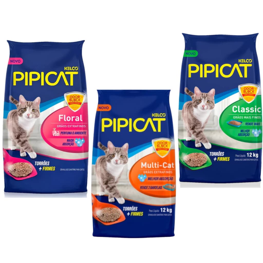 AREIA PARA GATOS PIPICAT CLASSIC, FLORAL E MULTI CAT 4 KG.