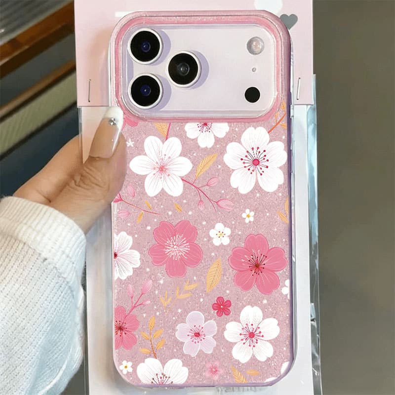 Flores Frescas E Delicadas Capa De Luxo Capinha Para IPhone 13 11 12 14 15 16 17 XR Normal Pro Max Glitter Caso Telefone
