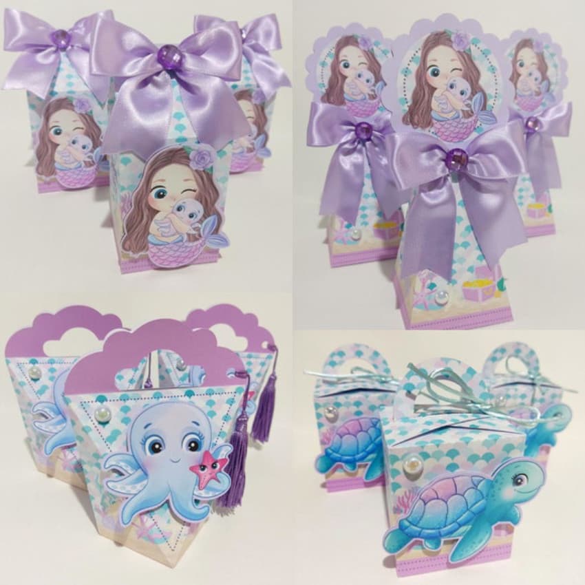 Kit Caixinha Para Festa Sereia Cute Baby Papelaria Personalizada Aniversário Caixa DESMONTADO
