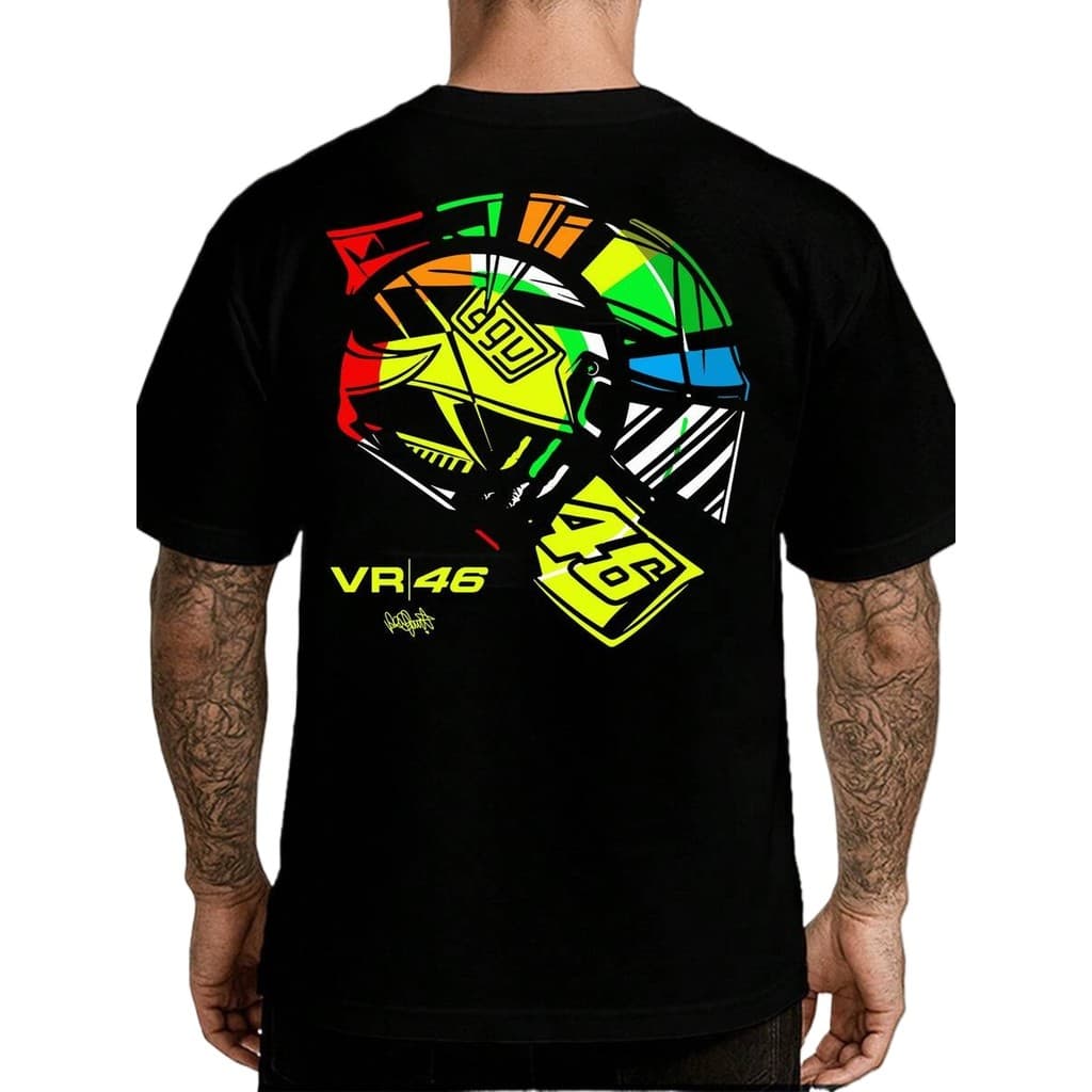 Camiseta Motociclista Vr46 Rossi Camisa Algodão Moto Gp Racing Capacete