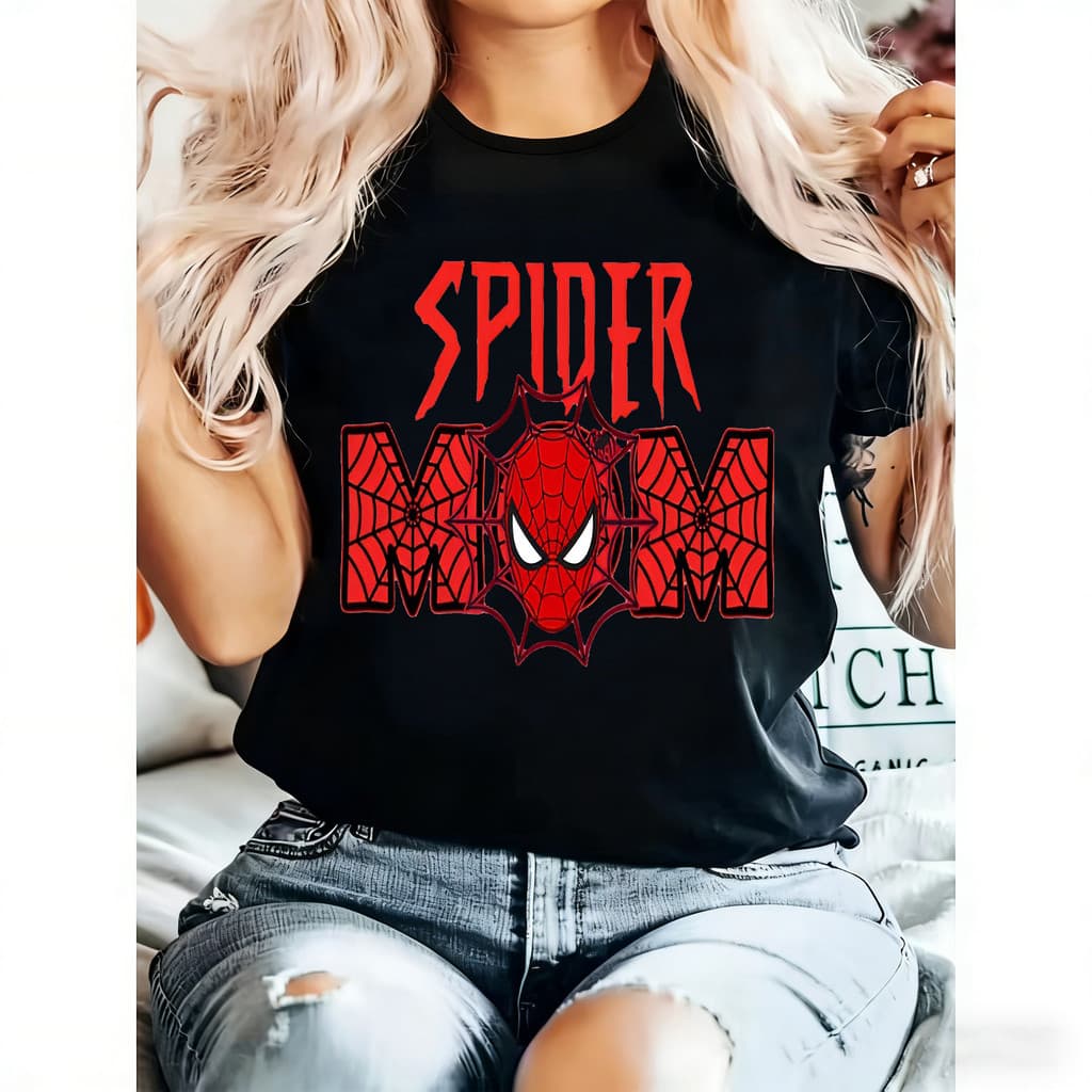 Camiseta Feminina Homem Aranha Vermelho Preto Estampa Moderna Estilosa Tendência