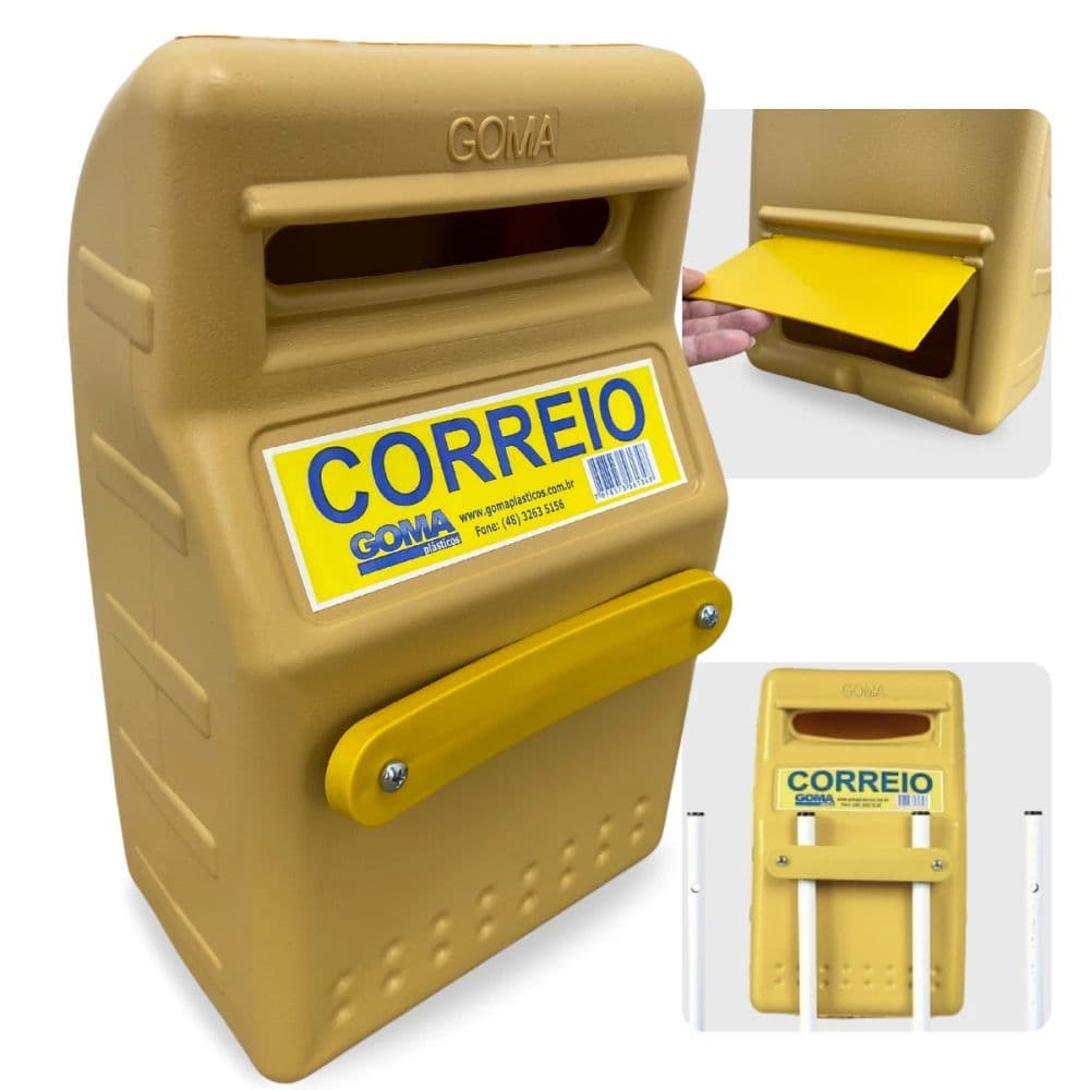 Porta Correspondência Caixa de Correio Amarela para Grade Modelo Pop Plástica 32x20cm