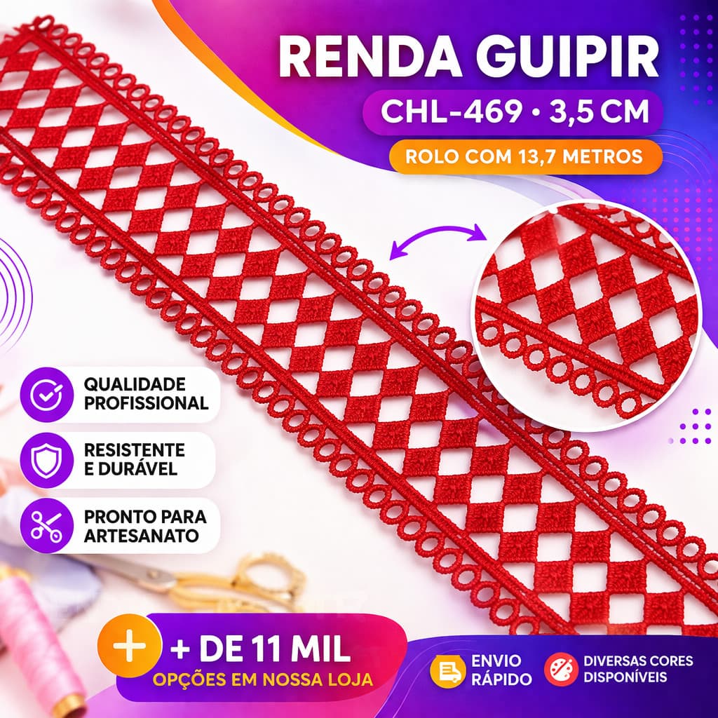 RENDA GUIPIR CHL-469 3.5 CM -  ROLO C/13.7 METROS