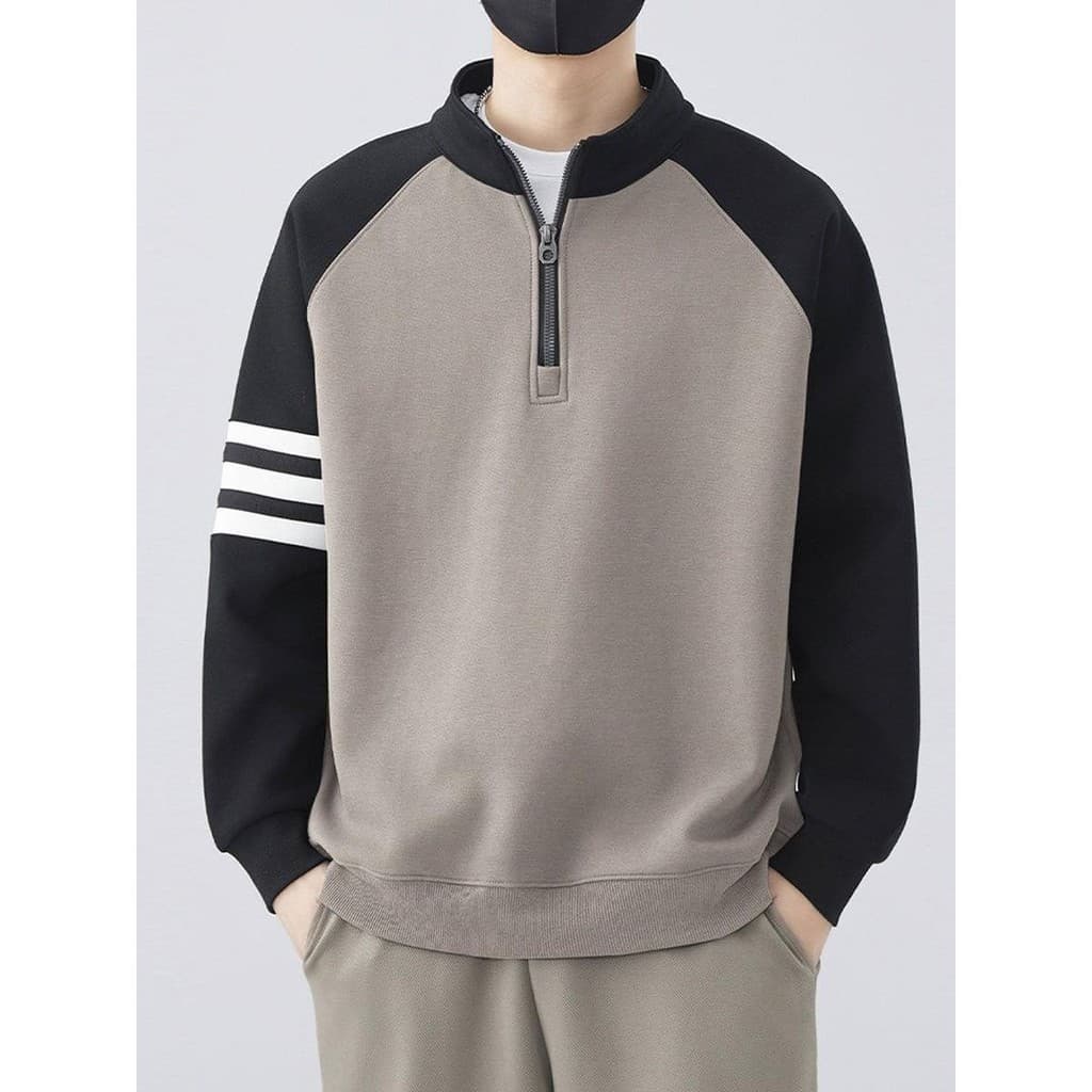 Meia gola alta com zíper camisola masculina outono inverno 2025 novo estilo solto pulôver cor combinando Bottoming camis