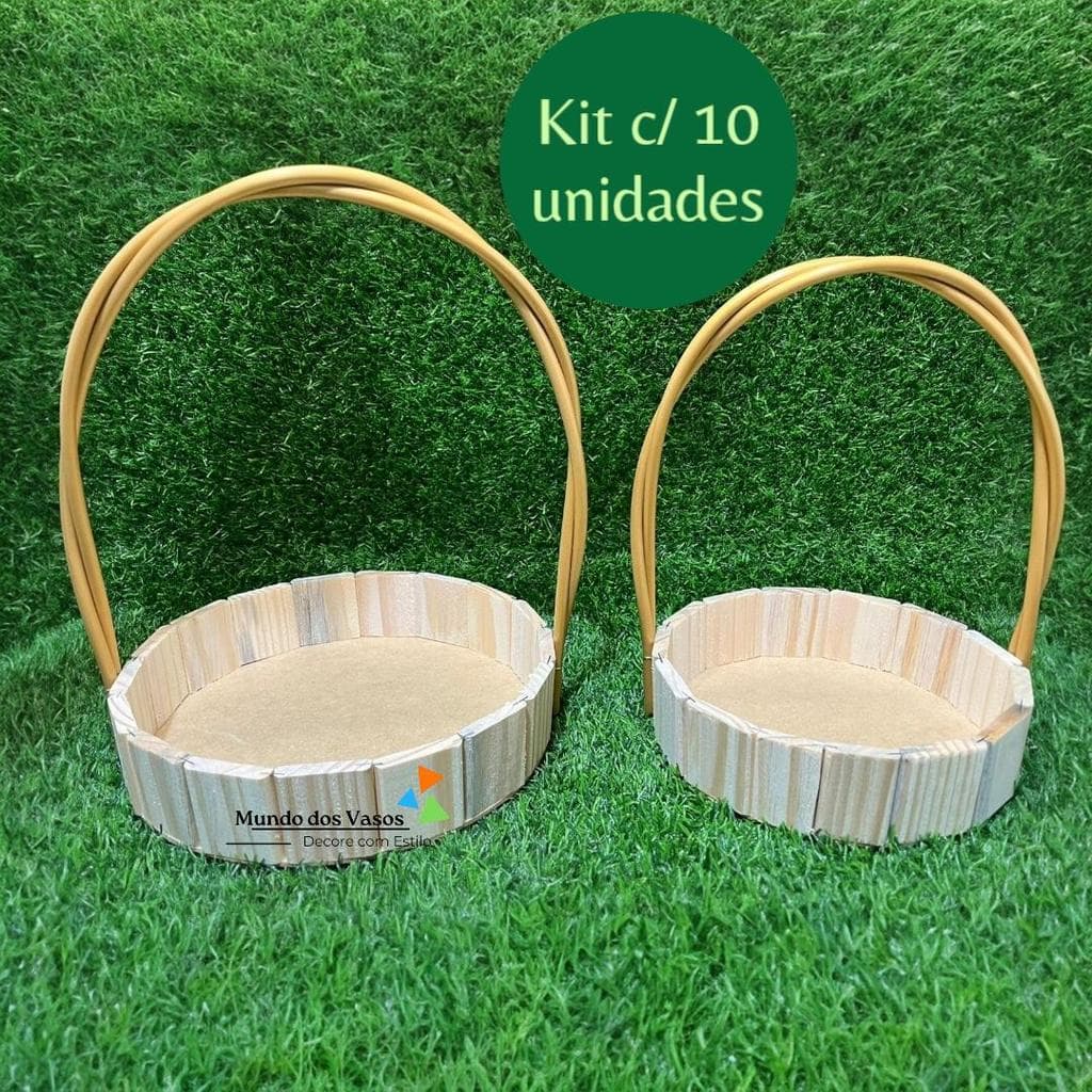 Kit 10 Cestas 20-25 cm  Madeira Redonda com Alça dupla para  Presentes Cosméticos Chocolates Páscoa