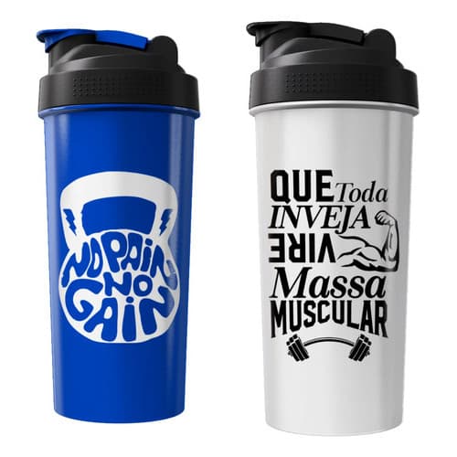 Kit 2 Coqueteleira Shaker Academia Garrafa Agua  Squeeze Azul/incolor