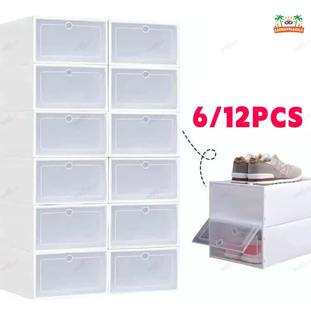 Caixas p/ Sapatos e Tênis, Transparentes c/ Tampa Flip – 6 ou 12 Unid