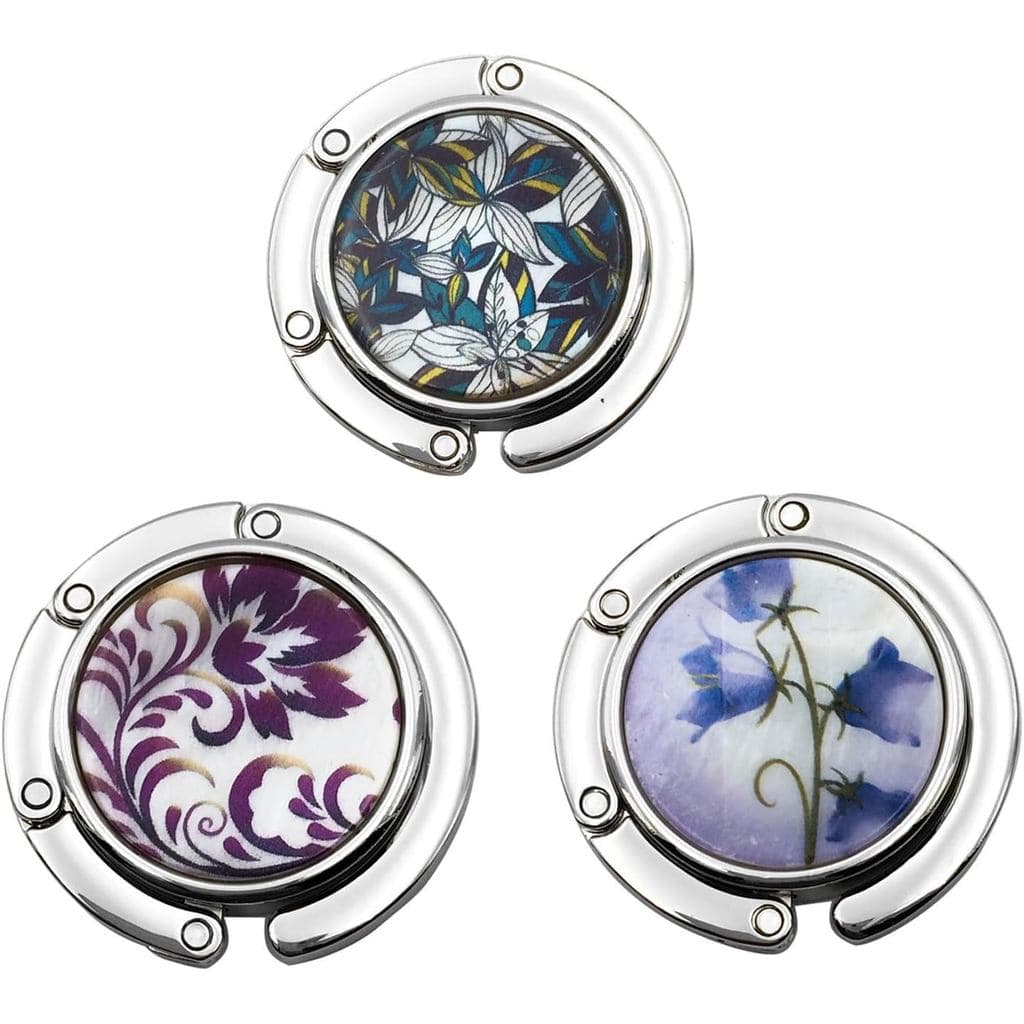 Suporte para Bolsa FOME, Conjunto de 3 Ganchos Dobráveis para Bolsa, Suporte de Mesa para Bolsa com Padrão de Flores e Á