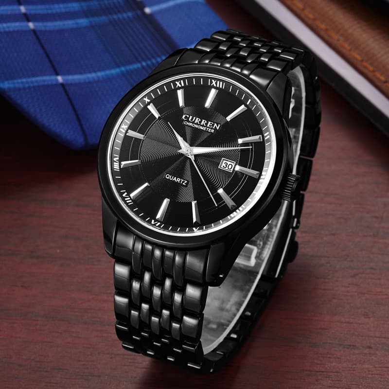 Curren clássico relógio de negócios masculino calendário de quartzo relógio à prova dwaterproof água todo em aço Casual