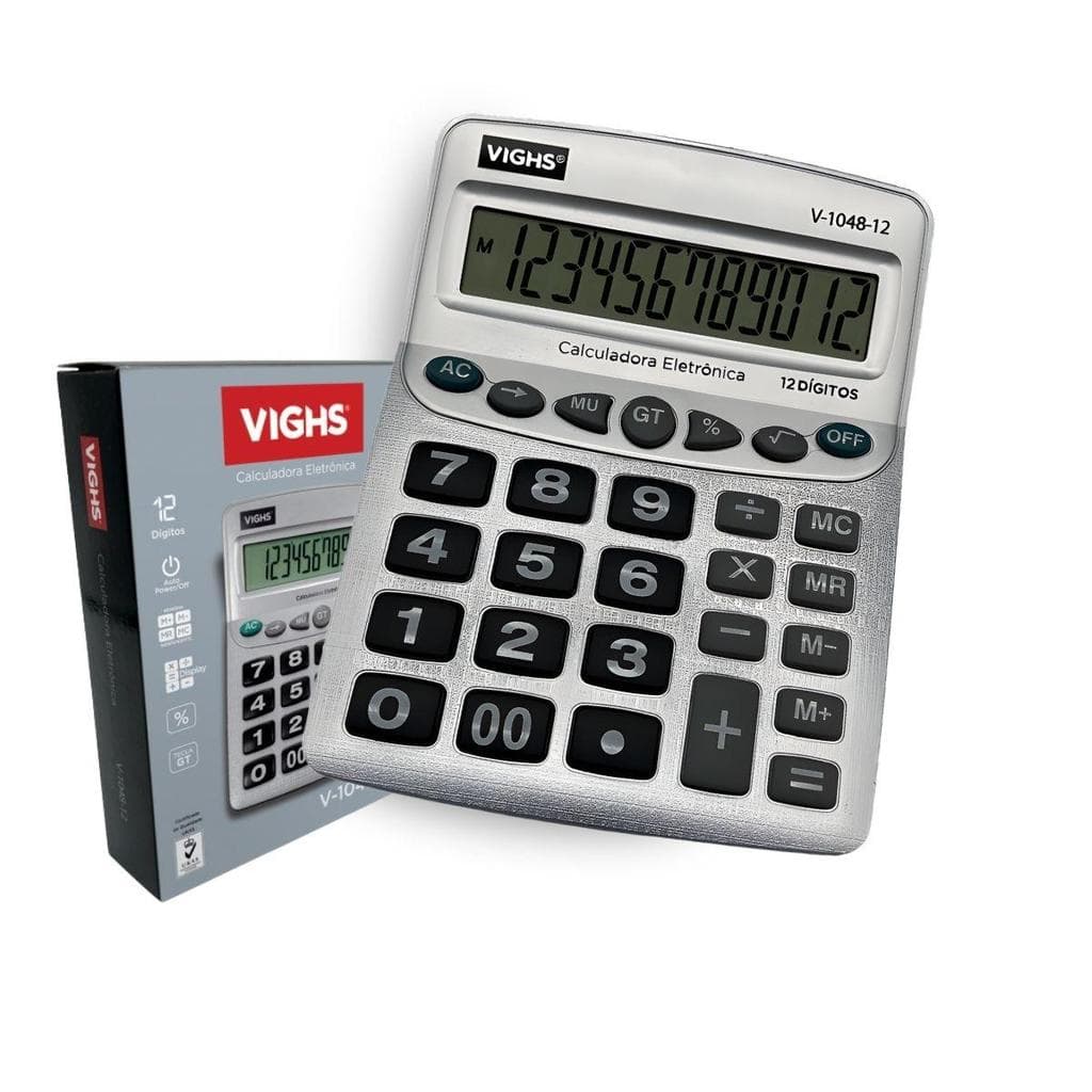 Calculadora De Mesa Grande V1048-12 Eletrônica Vighs Prata
