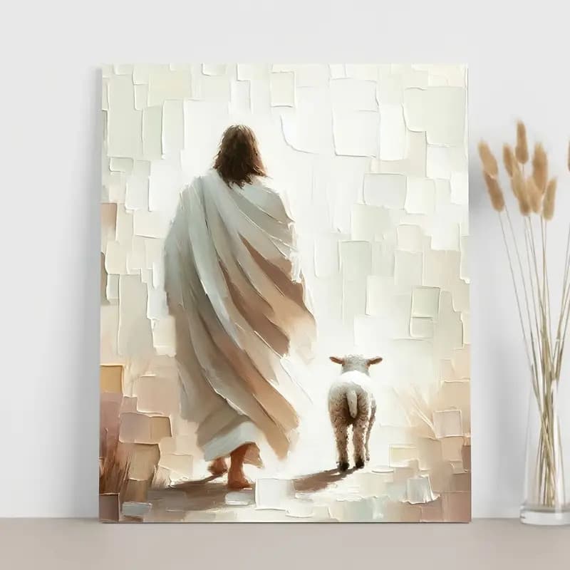Quadro Decorativo 1 Peça Jesus e Ovelha Decoração Para Quarto Sala Escritório e Hall