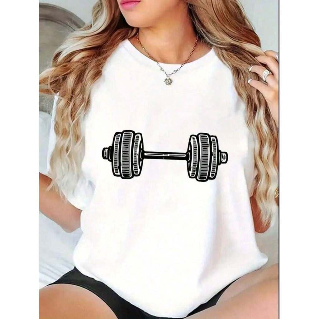Camiseta T-Shirt Feminina Peso de Academia Manga Curta e Gola Redonda Macia e Confortável Moda Verão