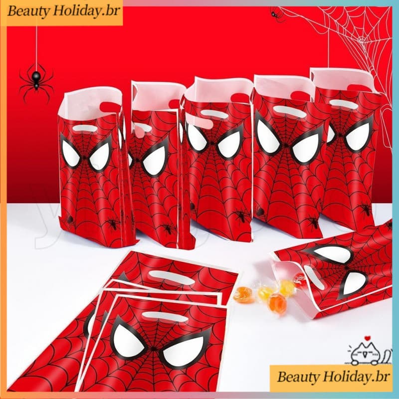 30 Sacos Do Presente Da Festa De Aniversário Homem-Aranha Dos Pces , Plásticos Deleite Impressos Teia De Com Alças Favor