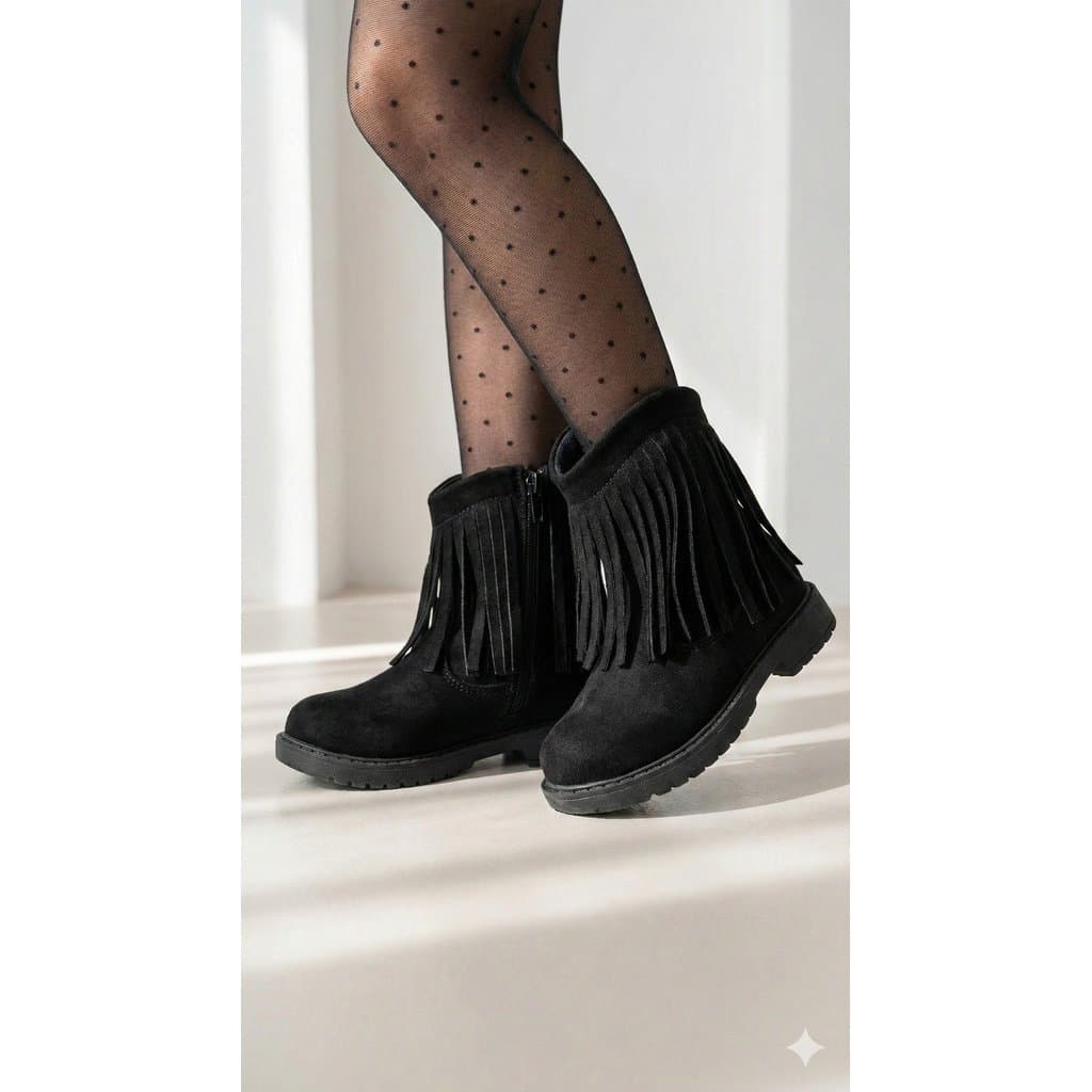 Bota Coturno StarPink Love Preto Franjas Boiadeira Country Infantil