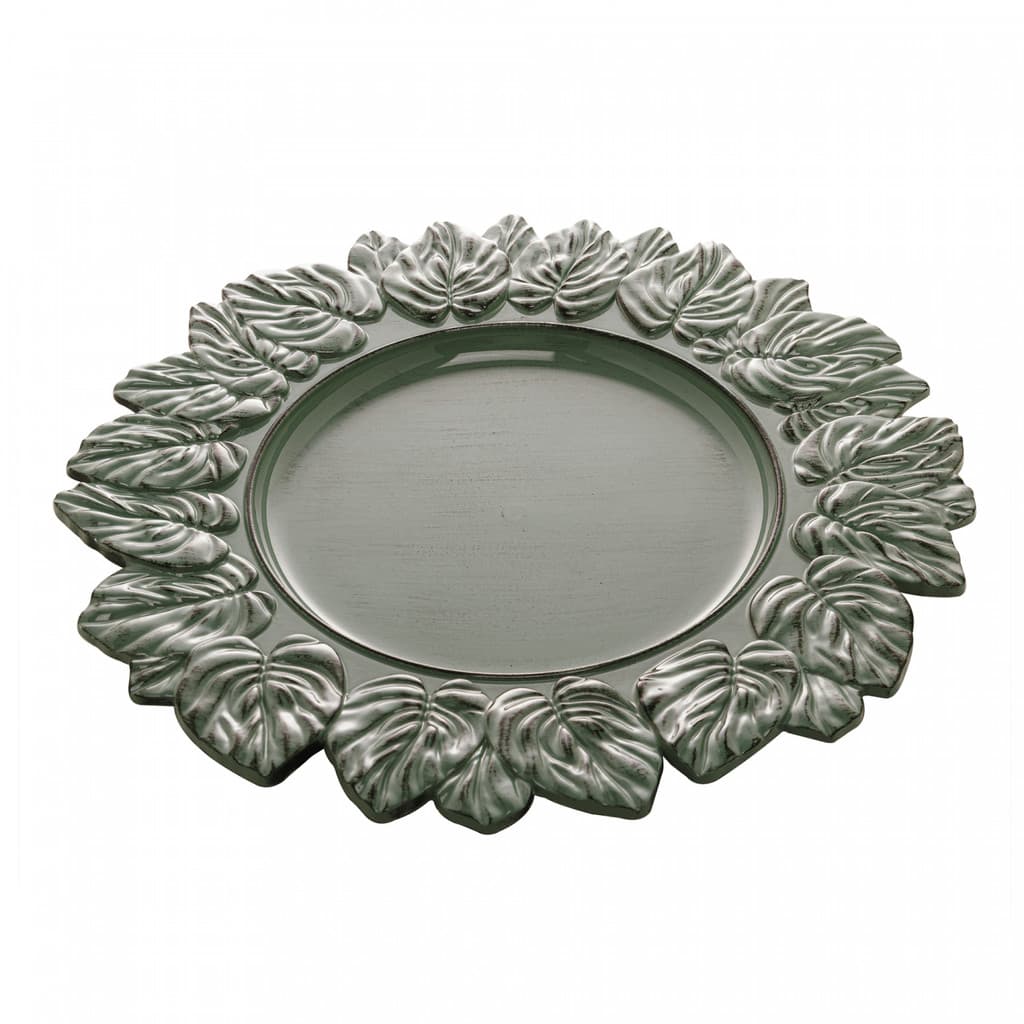 Sousplat de Plástico Platinado Garden Leaf Verde Lyor 35cm - Descanso de Prato para Mesa Posta