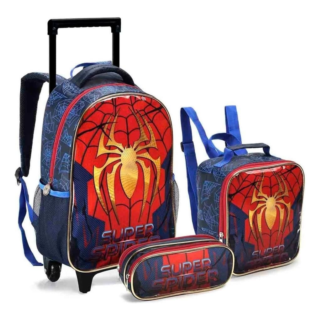 Kit Mochila De Rodinha Infantil  Escolar Lancheira E Estojo