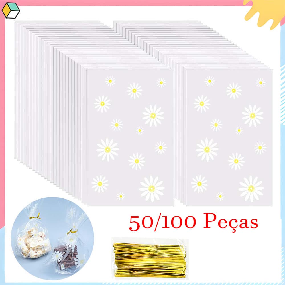 15x23 cm, 50/100/150 Pçs Sacolas de guloseimas de margarida de primavera, Sacos plásticos sacos para Margaridas brancas