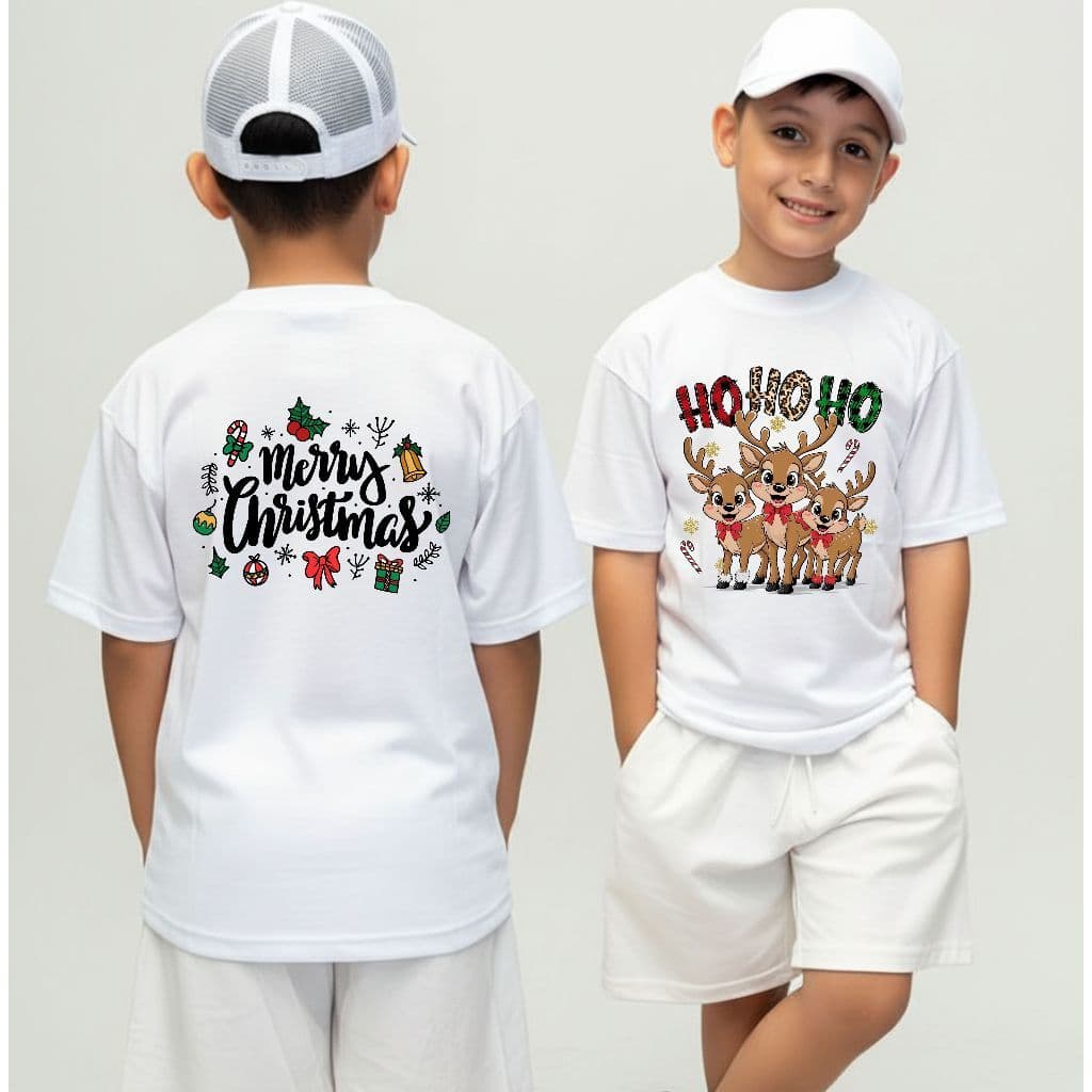 Camiseta Moda Infantil Merry Fio 30.1 100% Algodão Camisa Estilosa Premium Ho Ho Ho Christimas Natal