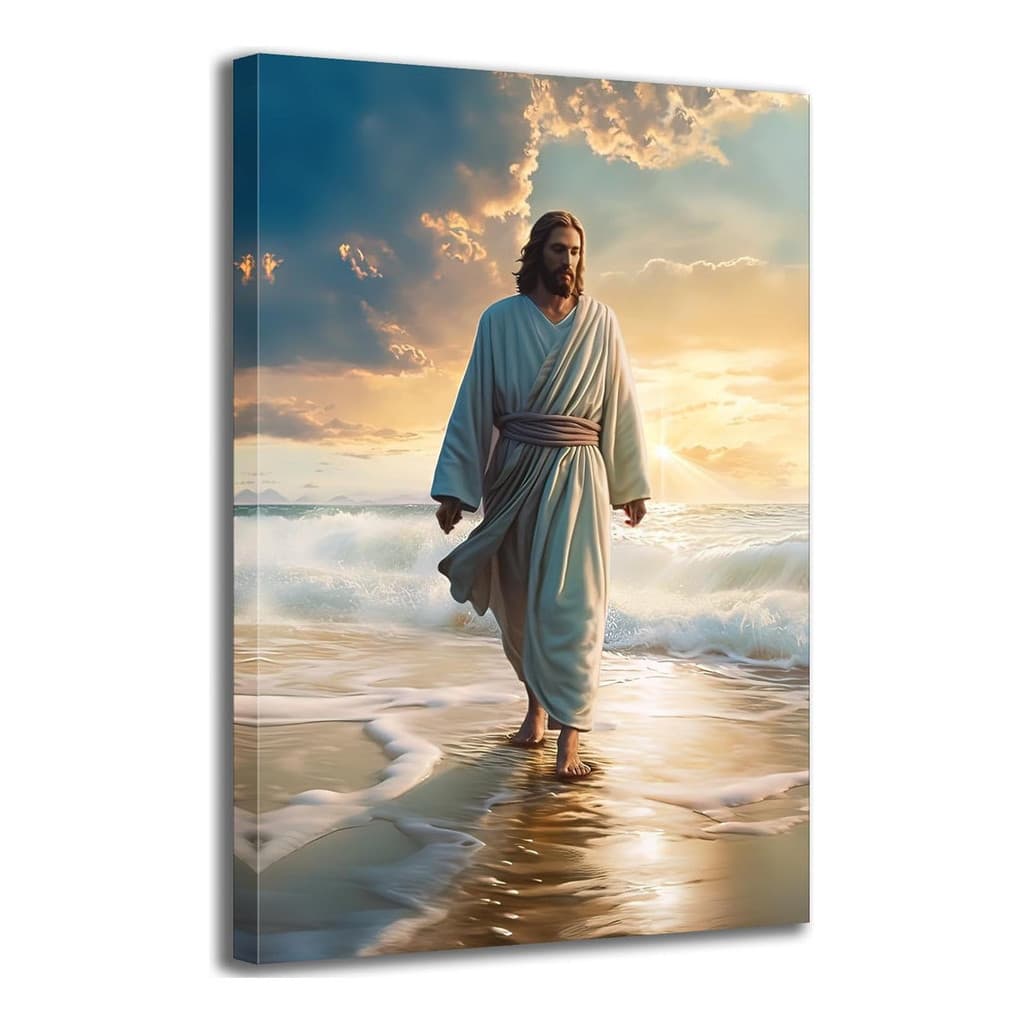 Quadro Decorativo Grande Jesus Cristo Praia Mar Mosaico Sala Quarto Escritório