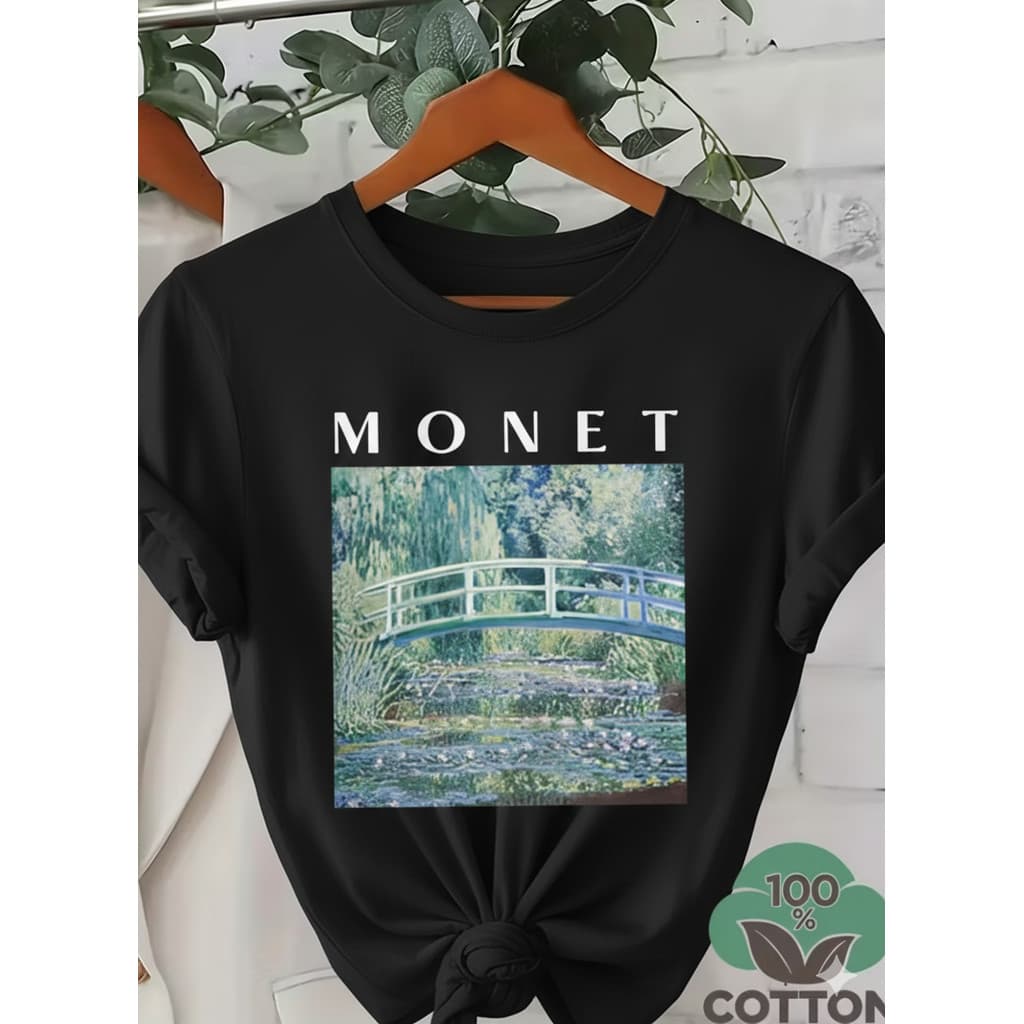 Tshirt Feminina Estilosa Monet Lançamento Camiseta 100% Algodão Camisetão Solta Plus Size Camiseta -Elisart