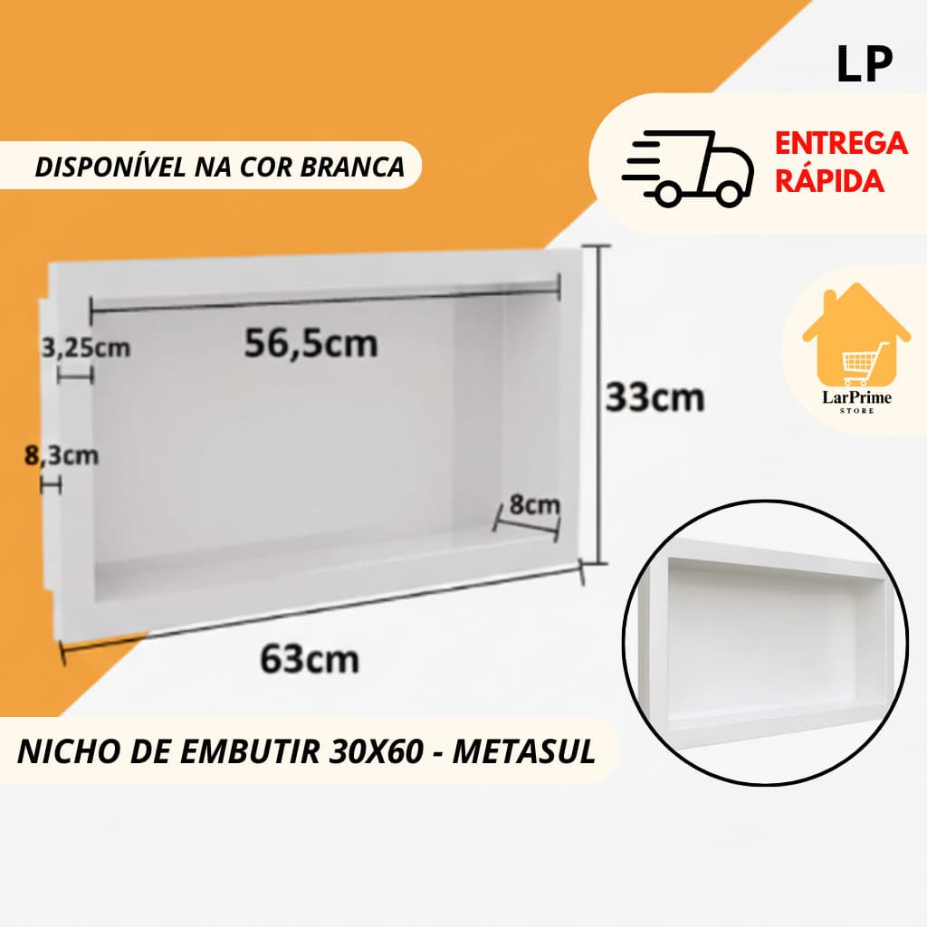 Nicho Parede Embutir 30x60 Metasul Nicho Branco Cinza Preto Bege Suporte Shampoo Nicho Banheiro Cozi