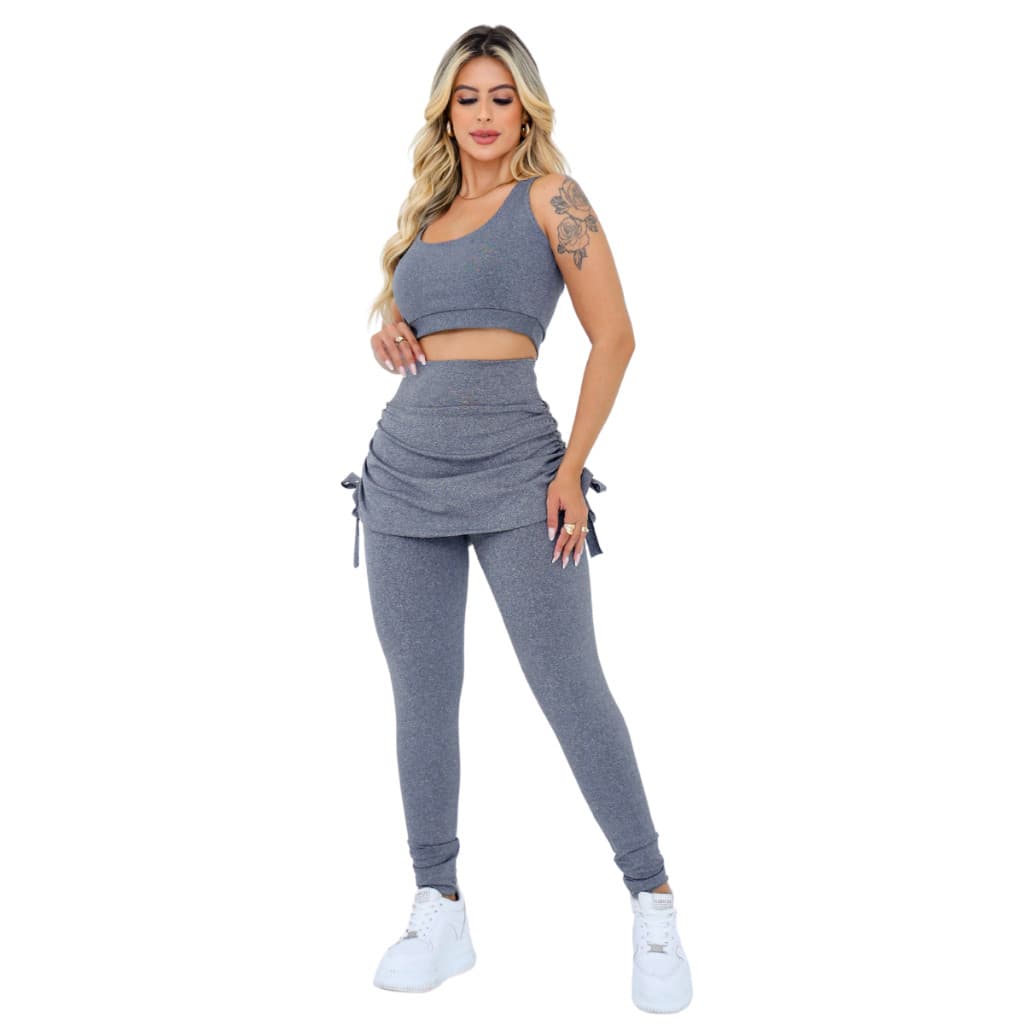 Calça Legging Suplex Cintura Alta com Saia Tapa Bumbum Academia Feminina