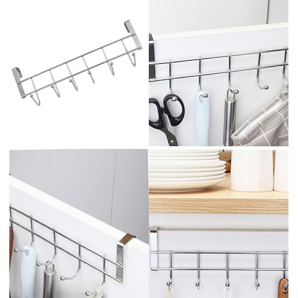 Cabide de Porta em Inox com 5 Ganchos Multiuso (Sem Furo)