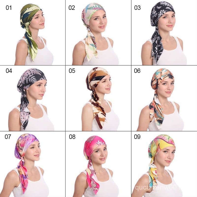 Lenço para Mulheres Muçulmanas, Touca de Quimioterapia para Câncer, Lenço com Estampa de Flores, Touca de Algodão Elásti
