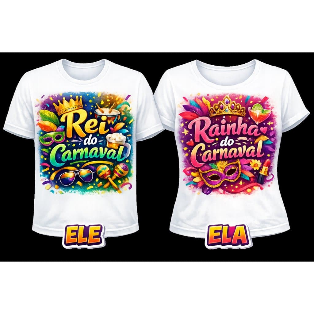 Camiseta Casal Carnaval 2026 Camisa 100% Algodão Namorados Casados Festa