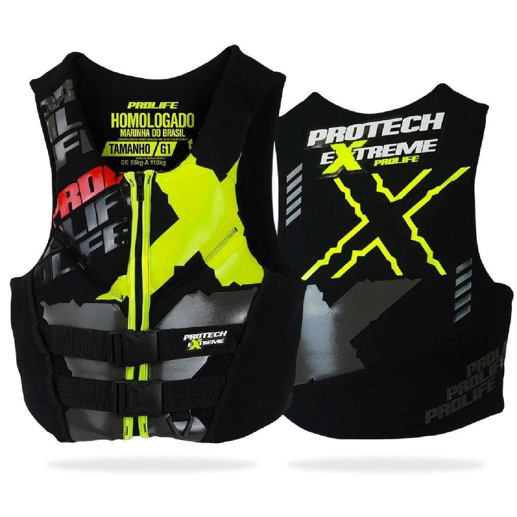 Colete Salva-Vidas Homologado Protech Extreme  Amarelo Flúor | Tamanho G2 (85 Kg A 110 Kg)
