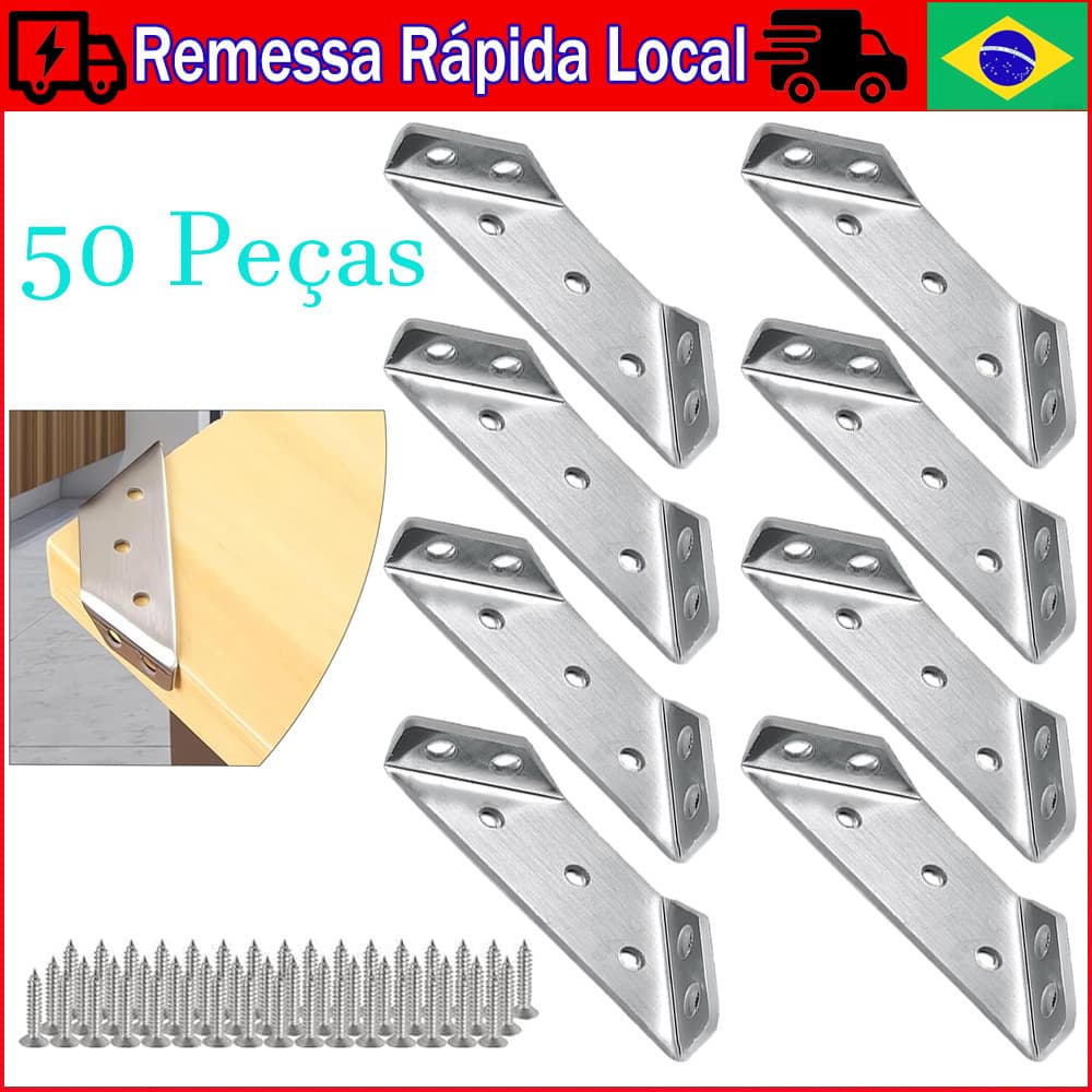 50 Peças Conectores de Canto em Aço Inoxidável para Móveis, Suporte Universal, Suportes de Canto em Aço Inoxidável