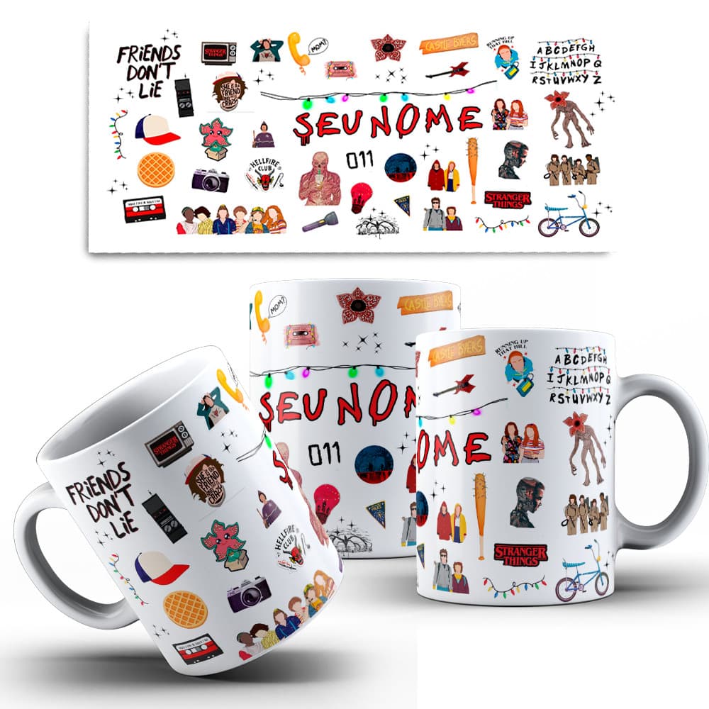 Caneca Personalizada Stranger Things Ícones - Com Seu Nome