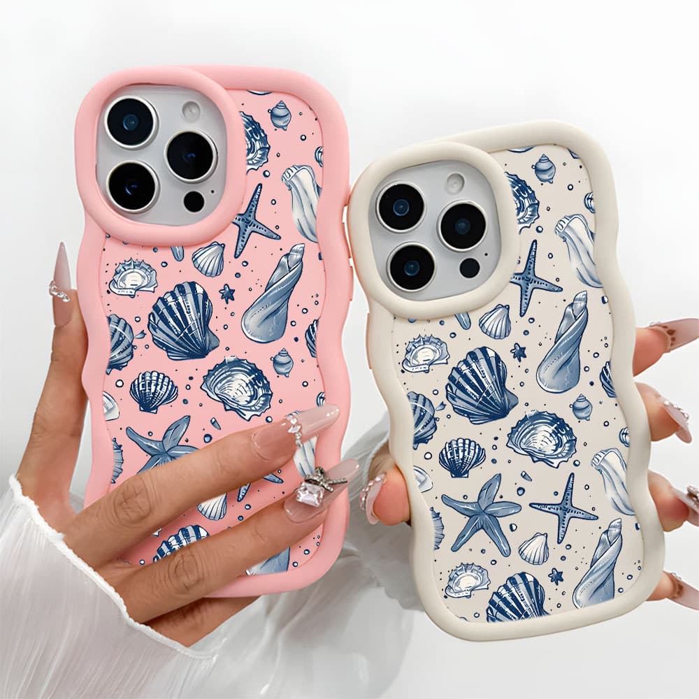 Estilo Praia Concha Estrela do Mar Capa Capinha Para iPhone 16 15 14 Plus 13 12 11 17 Air Pro Max XR Silicone Normal