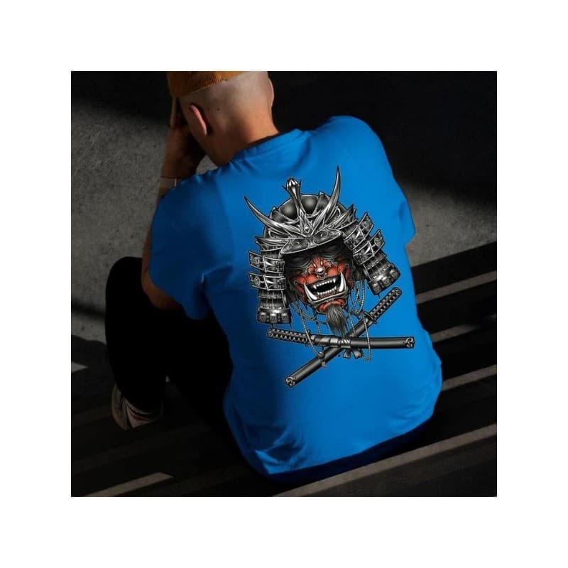 Camiseta Masculina Estampada Samuray 100% Algodão Estilo Conforto Diário Do Tamanho P ao GG