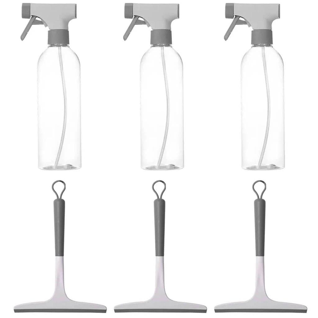 Kit de Limpeza Flow 3 Borrifadores Multiuso 500ml e 3 Rodos de Janela Box Pia Ou Bege