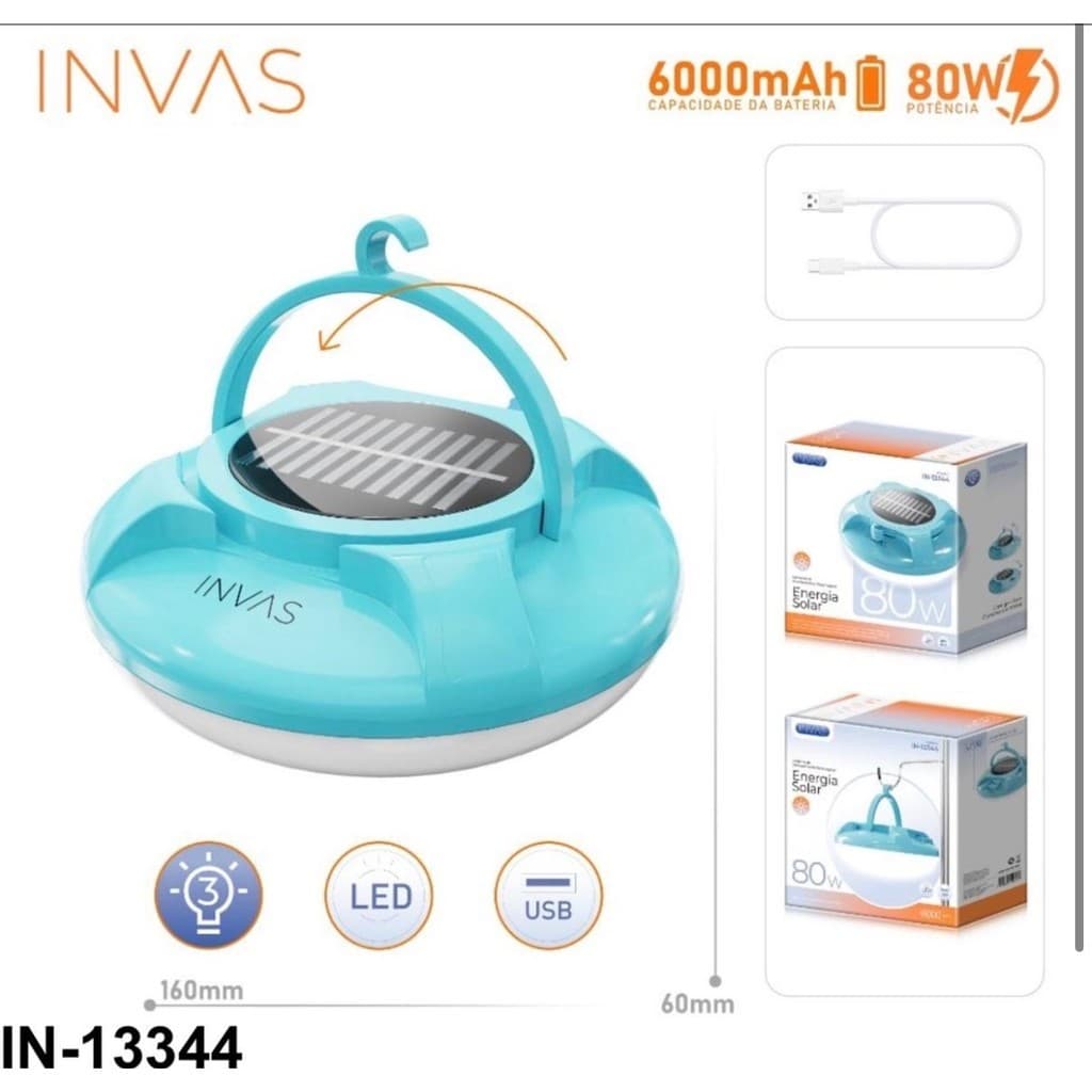 Inova Lanterna De Acampamento Recarregavel Energia Solar  80w IN-13342