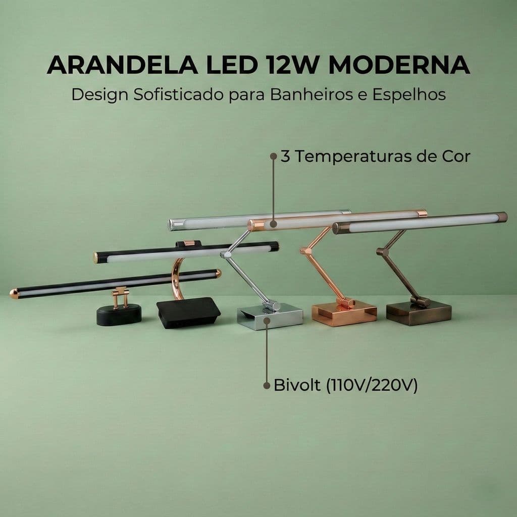 Arandela de Parede Led Espelho Banheiro 50cm Luz Camarim Maquiagem Sem Sombra 3 Cores Metal Bivolt