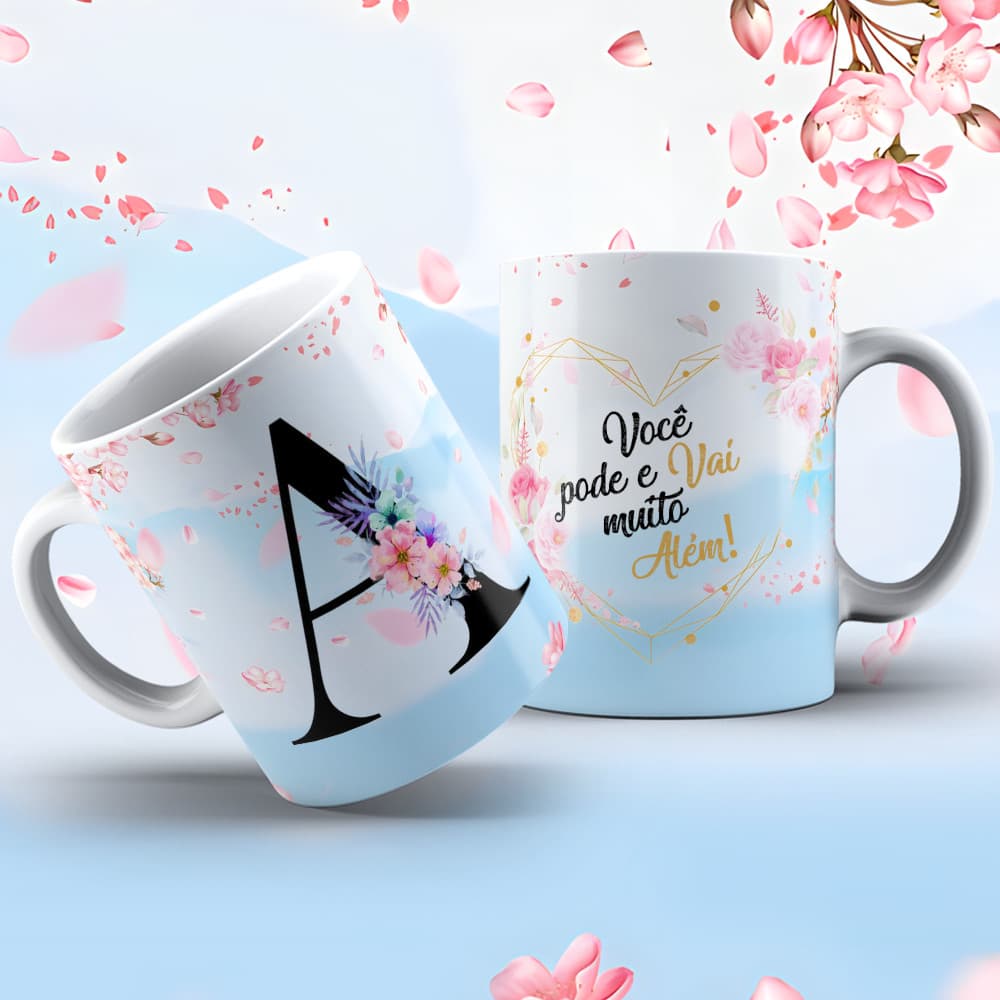 Caneca Xicara Personalizada com a Inicial e seu Nome e sua Frase (Temos Todas as Iniciais)