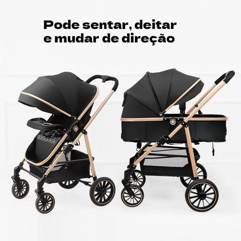 Carrinho De Bebê 3 Em 1 Premium Luxo Moisés + Bebê Conforto Completo Reclinável Rodas Com Amortecedor Kit Enxoval Segura
