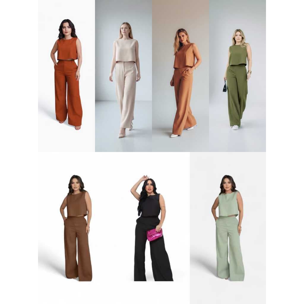 Conjunto Feminino Social  Blusa e Calça Pantalona Em Alfaiataria