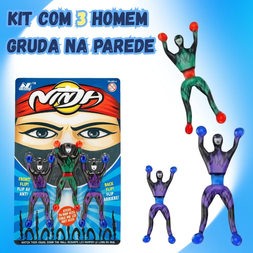 Bonecos Ninja Escaladores – Kit com 3 Unidades que Grudam na Parede, Brinquedo Infantil
